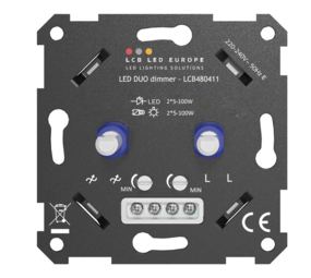 LCB LED Europe  LED Dimmer DUO inbouw - 2x 5-100W - Universeel Fase afsnijding