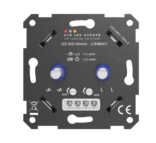 LED Dimmer DUO inbouw - 2x 5-100W - Universeel Fase afsnijding