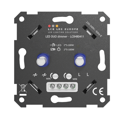 LCB LED LED Dimmer DUO inbouw - 2x 5-100W - Universeel Fase afsnijding LCB LED LED Dimmer DUO inbouw - 2x 5-100W - Universeel Fase afsnijding