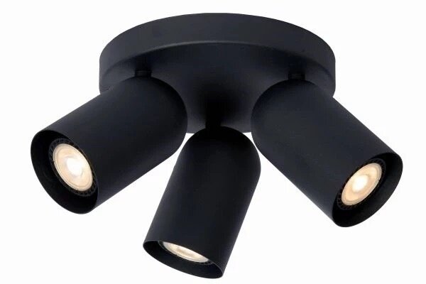 Lucide LED Plafondspot rond - Zwart - Punch - voor 3x GU10 - 230v aansluiting