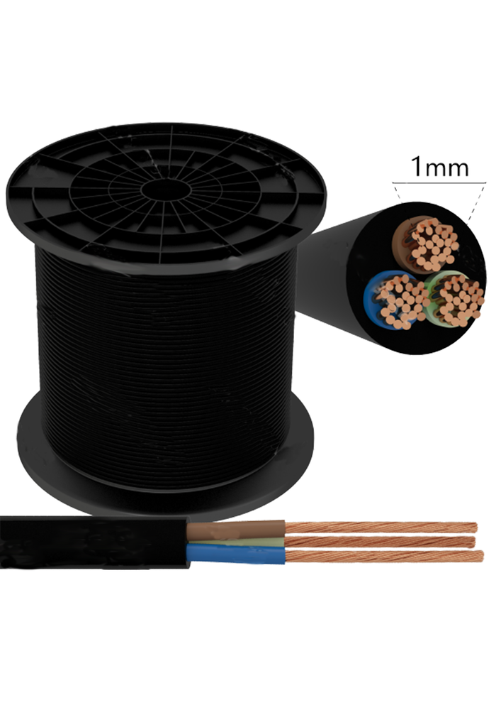 Aigostar Installatiekabel - 120m - 3x 1mm2 met zwarte mantel - Rond - H03VVH2-F 3G1.00