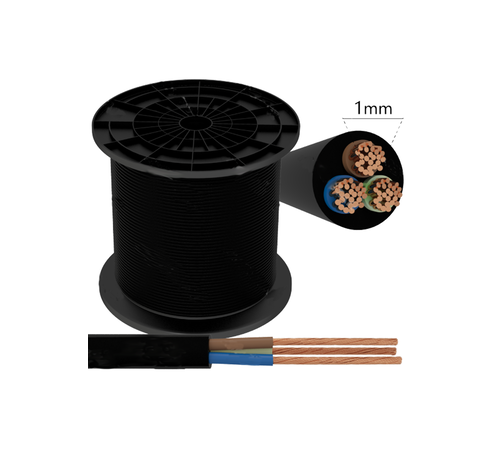 Installatiekabel - 120m - 3x 1mm2 met zwarte mantel - Rond - H03VVH2-F 3G1.00