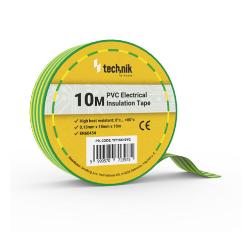 Isolatietape 0,13mm*18mm*10 meter Geel-Groen