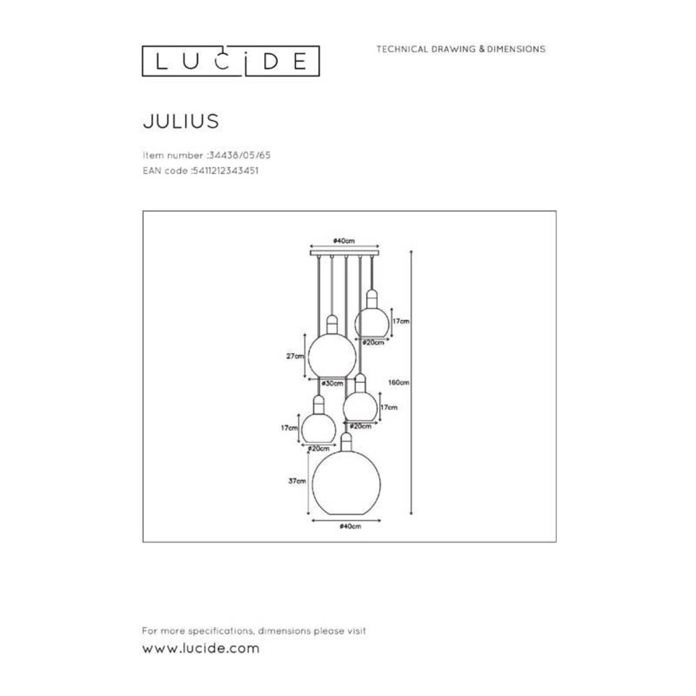 Lucide JULIUS Reserve glas - zwart - 1x E27 fitting - FumÃƒÂ© - 20cm