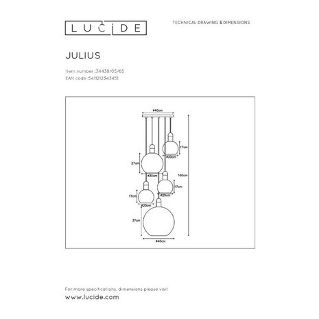 Lucide JULIUS Reserve glas - zwart - 1x E27 fitting - FumÃƒÂ© - 20cm