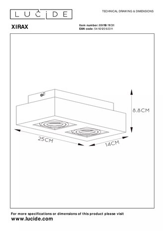 Lucide LED Plafondspot - Dim to warm - GU10 - 2x5W - 2200K-3000K - Wit