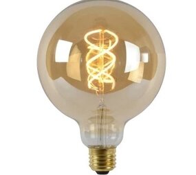 Lucide LED Filament lamp XL Dimbaar - E27 Fitting G125 - 4.9W 380Lm  -  2200K Extra Warm Wit | Amber Gemeleerd Glas 12,5 cm