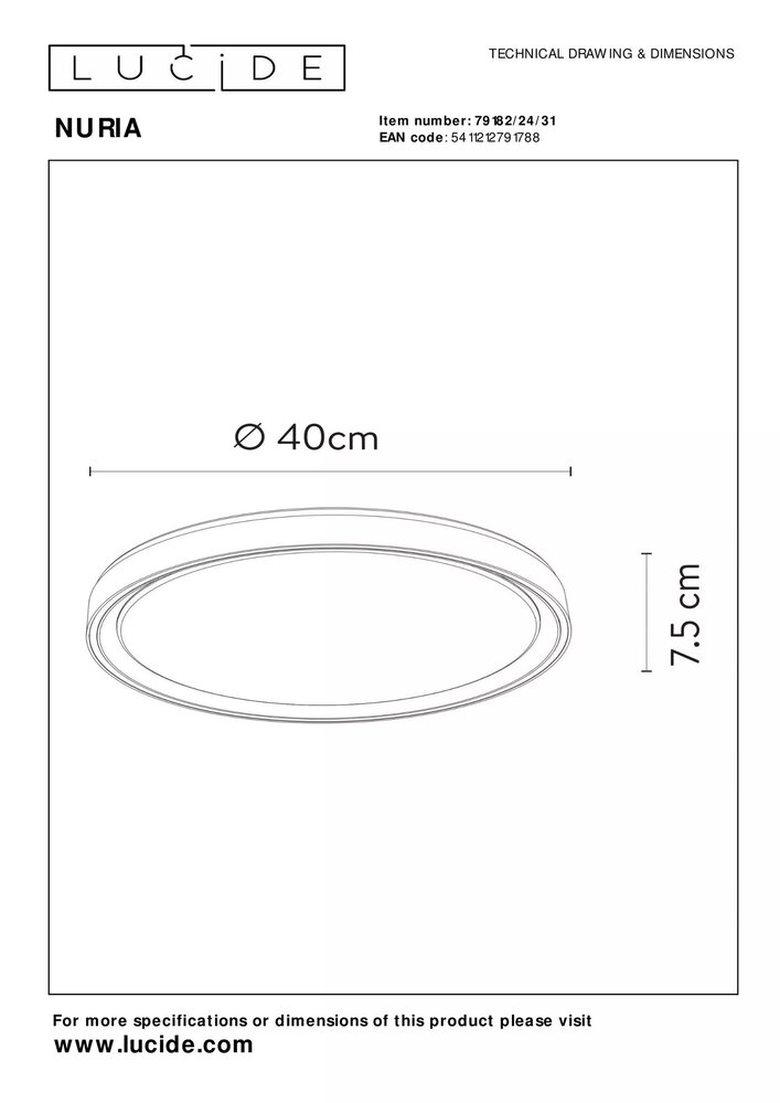 Lucide LED plafonnire NURIA - ¯40cm - 24W - 2700K warm wit licht - 3 Staps dim - Wit Lucide LED plafonnire NURIA - ¯40cm - 24W - 2700K warm wit licht - 3 Staps dim - Wit