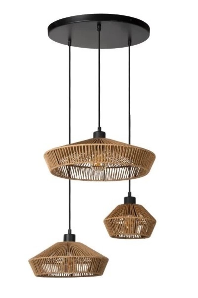 Lucide LED Hanglamp -  Licht hout YUNKAI - Ø 60 cm - 3xE27 - Naturel - 3xE27 fitting