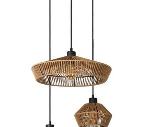 Lucide LED Hanglamp -  Licht hout YUNKAI - Ø 60 cm - 3xE27 - Naturel - 3xE27 fitting
