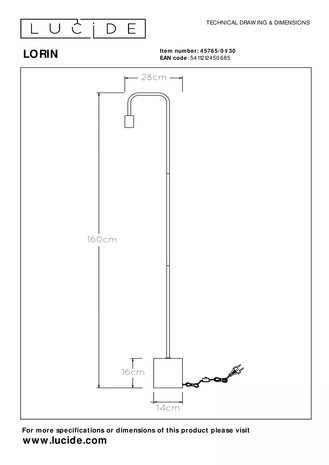 Lucide LED Vloerlamp LORIN - E27 fitting - Excl. lichtbron - Zwart