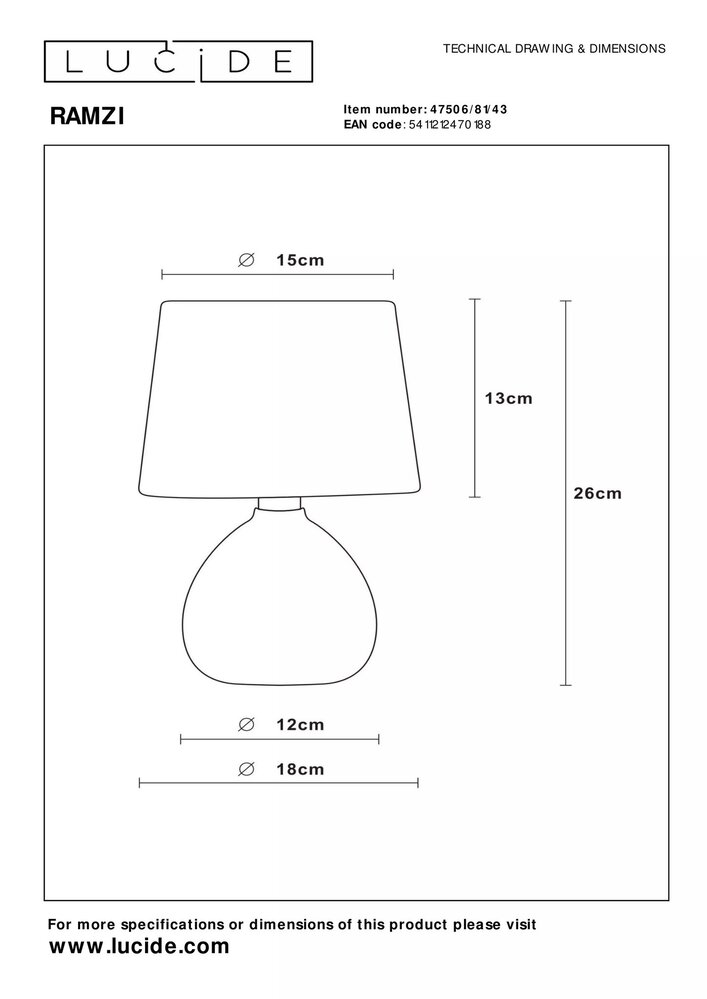 Lucide LED Tafellamp RAMZI - ¯18cm - E14 fitting - Bruin Lucide LED Tafellamp RAMZI - ¯18cm - E14 fitting - Bruin