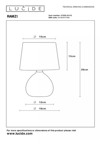 Lucide LED Tafellamp RAMZI - ¯18cm - E14 fitting - Bruin Lucide LED Tafellamp RAMZI - ¯18cm - E14 fitting - Bruin