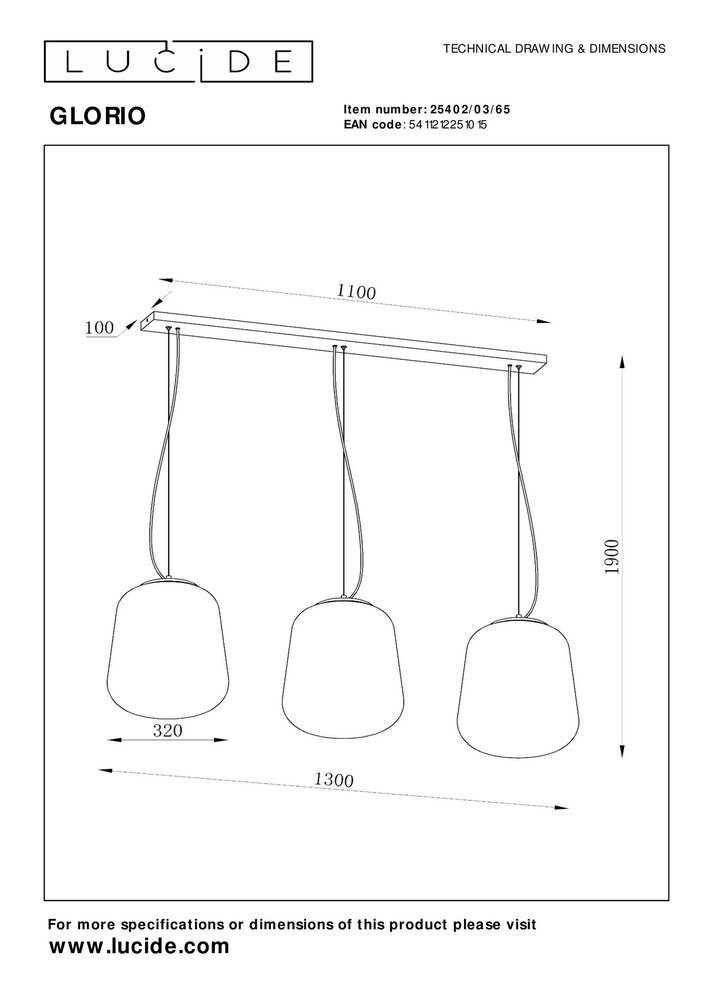 Lucide LED Hanglamp GLORIO - 3xE27 fitting - Zwart Lucide LED Hanglamp GLORIO - 3xE27 fitting - Zwart