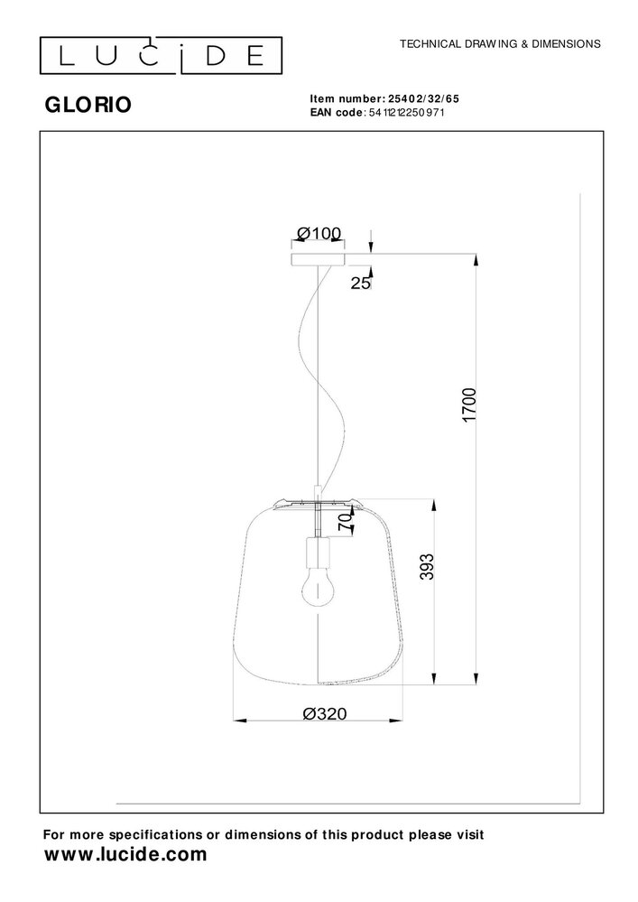 Lucide LED Hanglamp GLORIO - E27 fitting - ¯32cm - Zwart Lucide LED Hanglamp GLORIO - E27 fitting - ¯32cm - Zwart