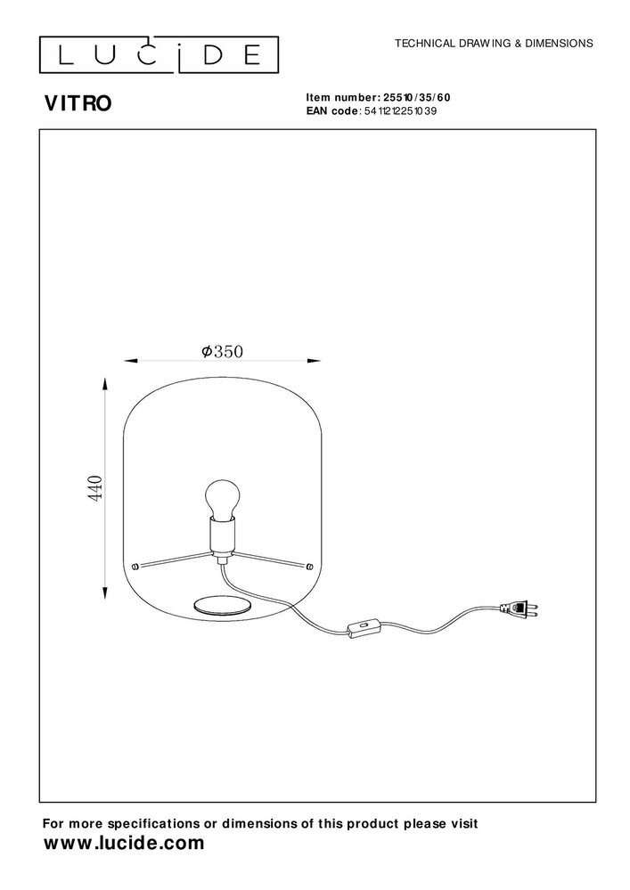 Lucide LED Tafellamp VITRO - E27 fitting - Â¯35cm - Transparant
