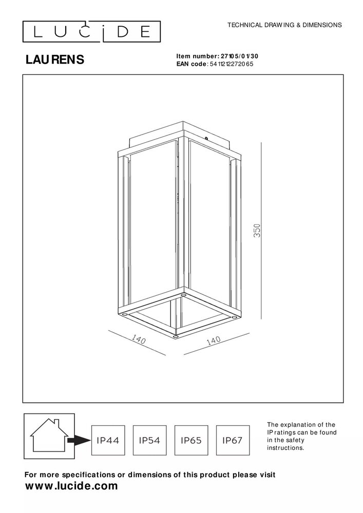 Lucide LED plafonnire LAURENS - IP54 - E27 fitting - Zwart