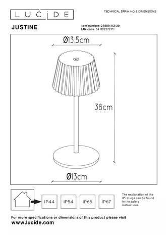 Lucide Dimbare LED Buiten Tafellamp IP54 - Justine Zwart - 2W 210Lm - 2700K 927 Warm Wit  | Accu / Batterij - 3 jaar garantie Lucide Dimbare LED Buiten Tafellamp IP54 - Justine Zwart - 2W 210Lm - 2700K 927 Warm Wit  | Accu / Batterij - 3 jaar garantie