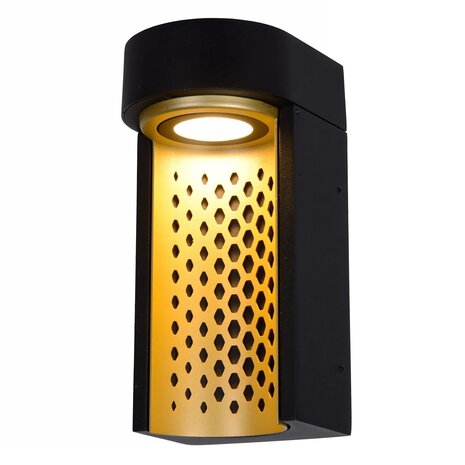 Lucide LED Wandlamp KIRAN - IP65 - 10W - 2700K - Mat Goud / Messing