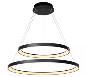 Lucide Dimbare LED Hanglamp Ringlamp 2- Lichts - VIDAL Zwart - 780MM - 92W - 2700K 827 Warm Wit | TRIAC Dimbaar