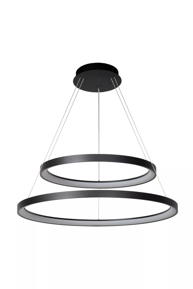 Lucide Dimbare LED Hanglamp Ringlamp 2- Lichts - VIDAL Zwart - 780MM - 92W - 2700K 827 Warm Wit | TRIAC Dimbaar