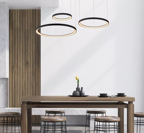 Lucide Dimbare LED Hanglamp - 780MM Ringlamp VIDAL Zwart - 120W 2700K 927 Warm Wit - 3-Lichts | TRIAC Dimbaar - 3 Jaar Garantie