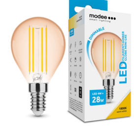 LED Filament lamp - Dimbaar - E14 fitting - G45 - 4W vervangt 28W - 1800K extra warm wit licht