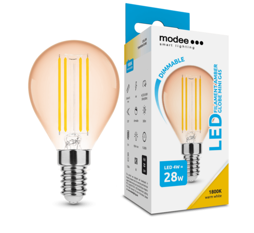 Modee Lighting LED Filament lamp - Dimbaar - E14 fitting - G45 - 4W vervangt 28W - 1800K extra warm wit licht