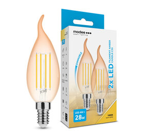 2-PACK LED Filament kaarslamp - E14 fitting - 4W - 1800K extra warm wit licht - Dimbaar- Amber 2-PACK LED Filament kaarslamp - E14 fitting - 4W - 1800K extra warm wit licht - Dimbaar- Amber