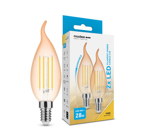 Modee Lighting LED Filament kaarslamp - E14 fitting - 4W - 1800K extra warm wit licht - Dimbaar- Amber
