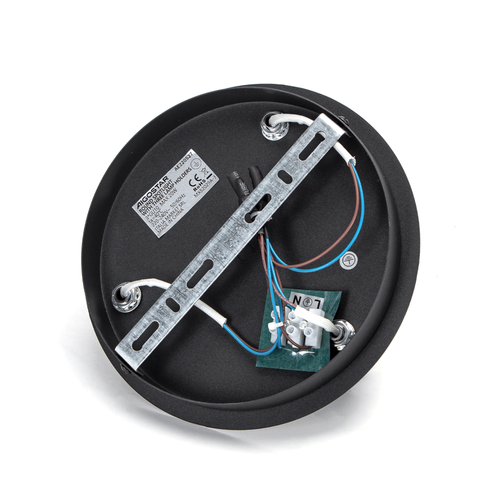 Aigostar LED Plafondspot rond - 3xGU10 fitting - Excl. lichtbron - Zwart