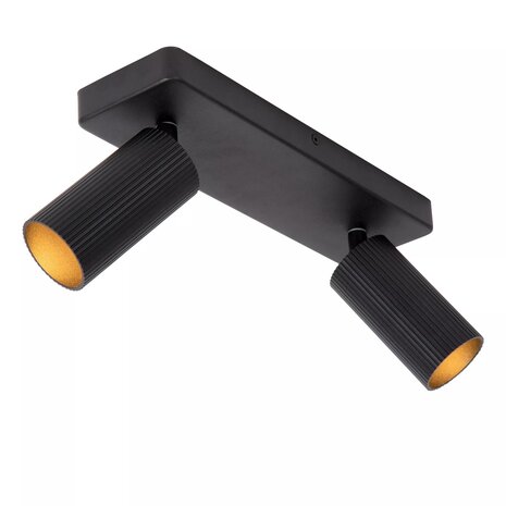 Lucide LED Plafondspot dubbel GU10 - Richtbaar - CLUBS Geribbeld zwart | 2xGU10 fitting Lucide LED Plafondspot dubbel GU10 - Richtbaar - CLUBS Geribbeld zwart | 2xGU10 fitting