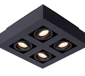 Lucide LED Plafondspot XIRAX - GU10 fitting - 4x5W - 2200K-3000K - Dimbaar - Zwart