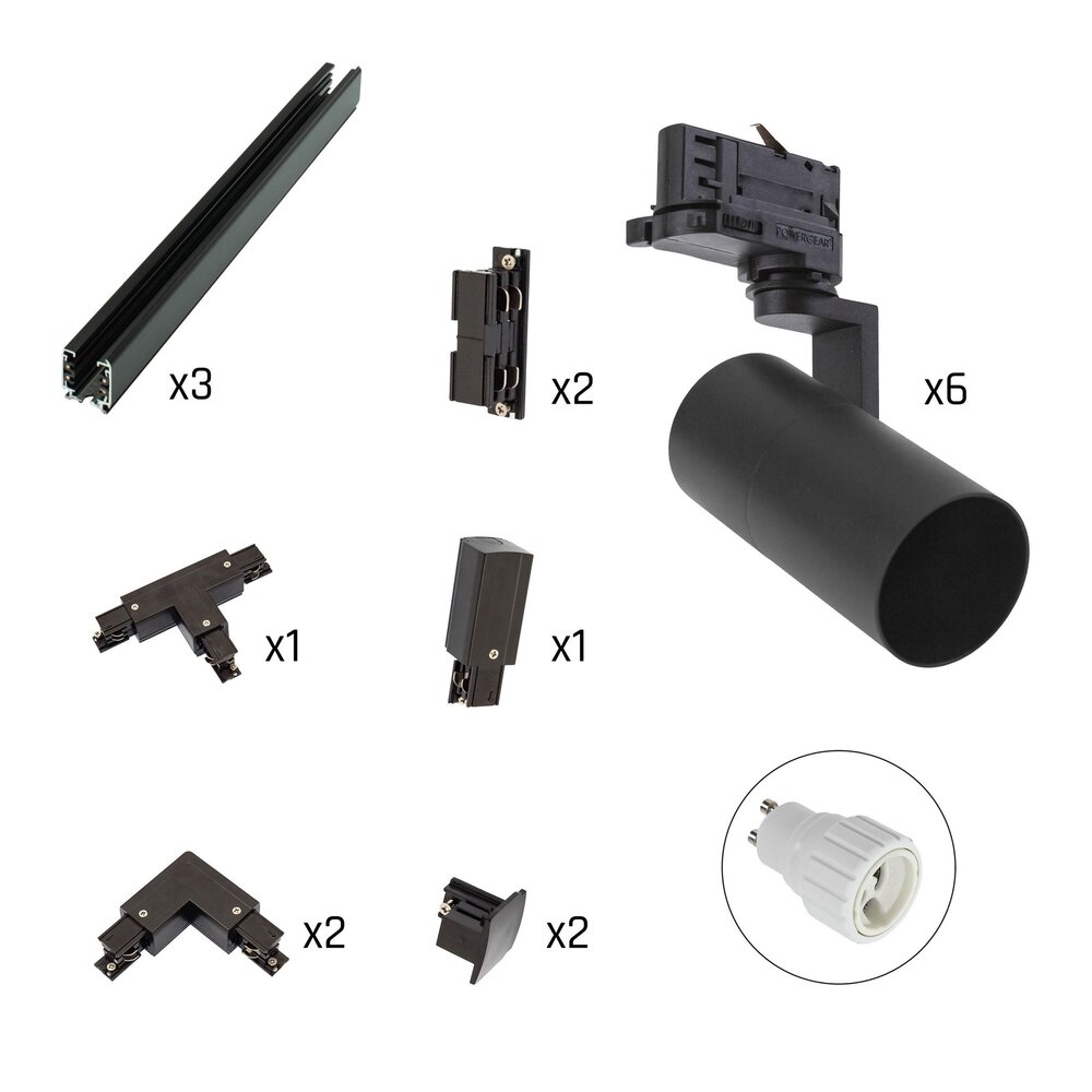 Spectrum voor de installateur: Betaalbare kwaliteit en veelzijdige LED-oplossingen  Track Light complete set - 6xGU10 railspots - 3m rails - Incl. aansluiting - Zwart