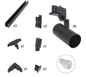 Spectrum voor de installateur Track Light complete set - 6xGU10 railspots - 3m rails - Incl. aansluiting - Zwart
