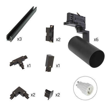 Spectrum voor de installateur: Betaalbare kwaliteit en veelzijdige LED-oplossingen  Track Light complete set - 6xGU10 railspots - 3m rails - Incl. aansluiting - Zwart