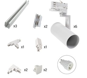 Spectrum voor de installateur Track Light complete set - 6xGU10 railspots - 3m rails - Incl. aansluiting - Wit