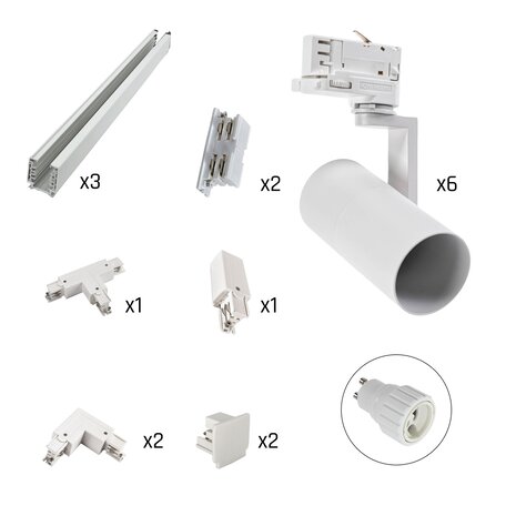 Spectrum voor de installateur Track Light complete set - 6xGU10 railspots - 3m rails - Incl. aansluiting - Wit