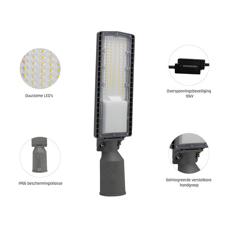 Spectrum voor de installateur LED Straatlamp - 50W - IP66 - 7600lm - 4000K helder wit licht - Zwart Spectrum voor de installateur LED Straatlamp - 50W - IP66 - 7600lm - 4000K helder wit licht - Zwart