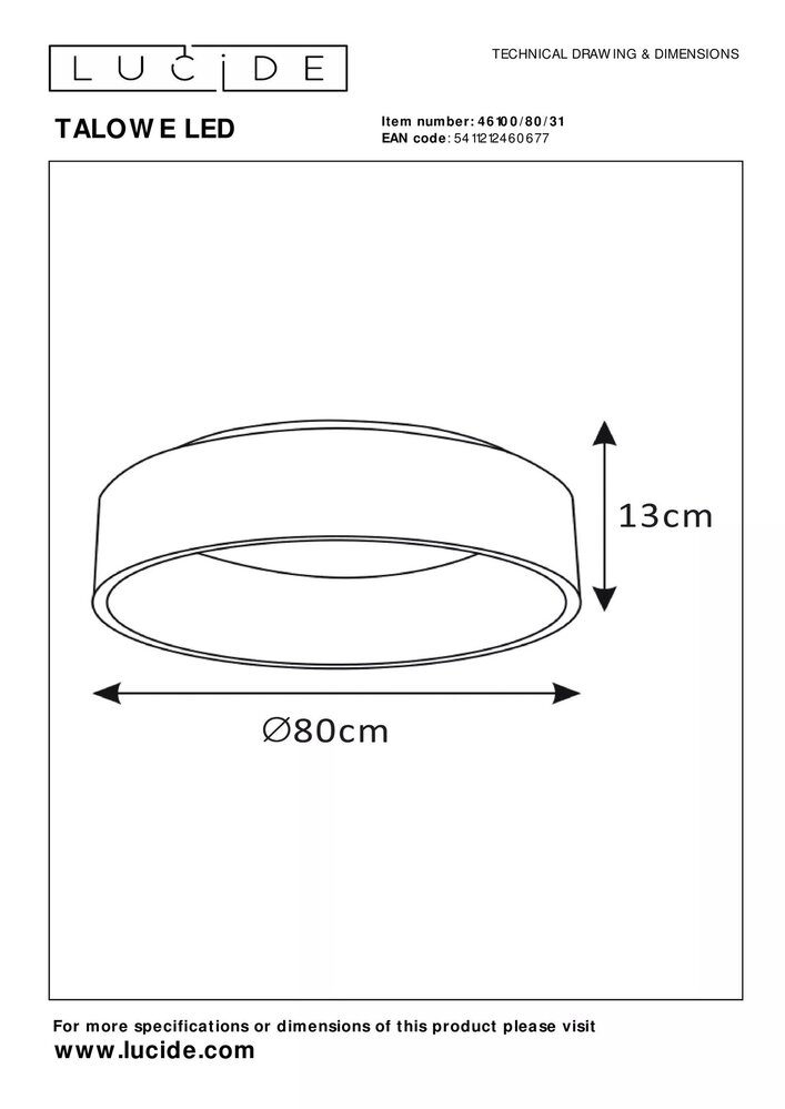 Lucide LED plafonnire TALOWE - Â¯80cm - 80W - 3000K - Dimbaar - Wit