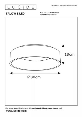 Lucide LED plafonnire TALOWE - Â¯80cm - 80W - 3000K - Dimbaar - Wit