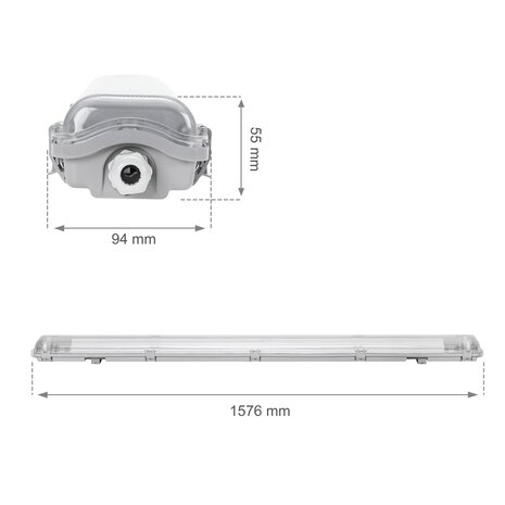 Spectrum LED TL buis armatuur - 150cm - Waterdicht IP65 - voor dubbele LED TL buis Spectrum LED TL buis armatuur - 150cm - Waterdicht IP65 - voor dubbele LED TL buis