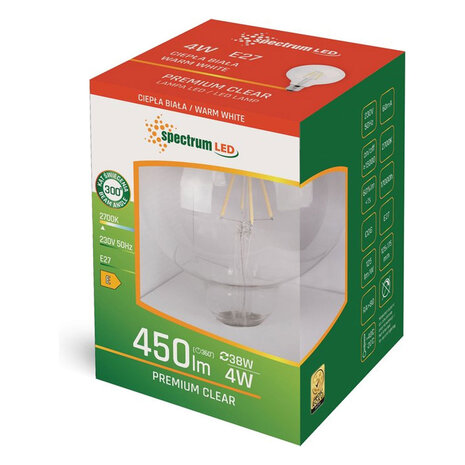 Spectrum voor de installateur LED Filament lamp E27 - G95 - 4W vervangt 40W - 2700K warm wit licht - L Globe