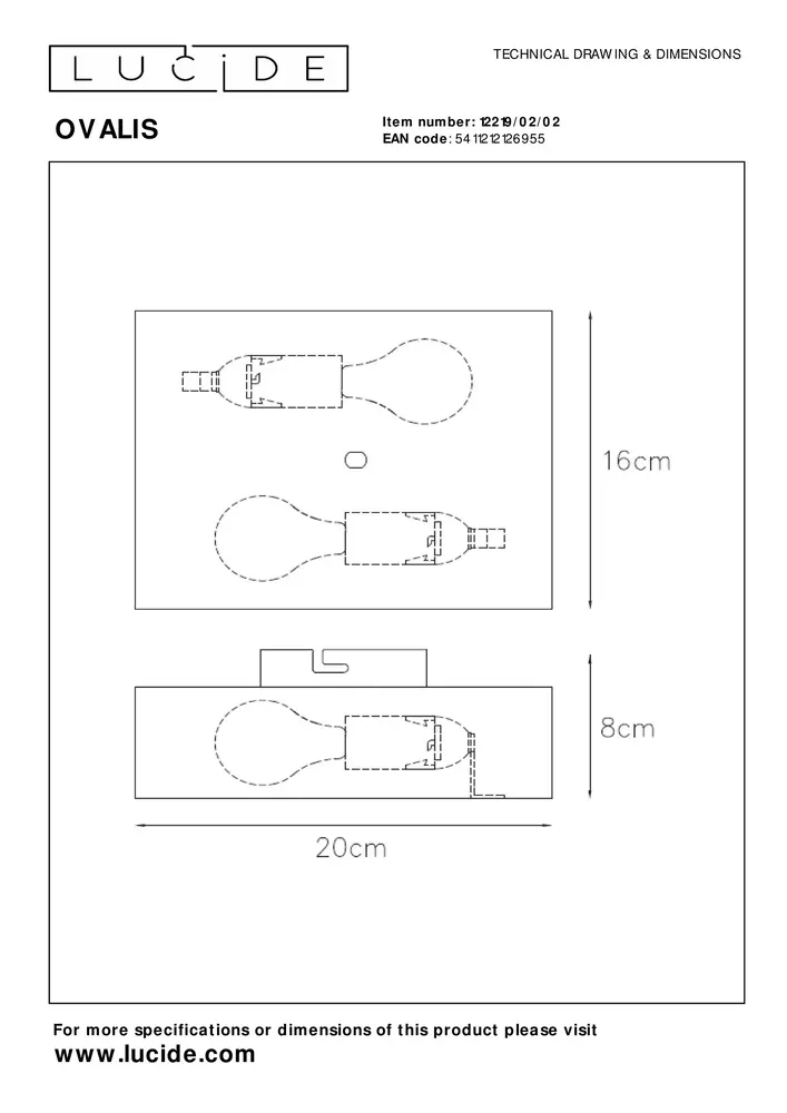 Lucide LED Wandlamp OVALIS - halfrond - Goud - voor 2x E14 - 230v aansluiting
