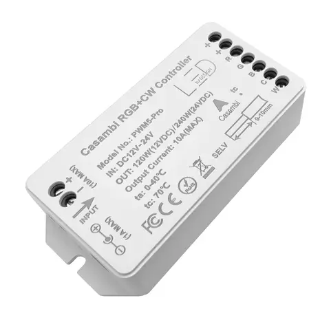 Casambi LED Strip Controller 12V/ 24V - RGB+CCT |  5 kanaal - CBU-PWM5 RGBWW - MAX 240W