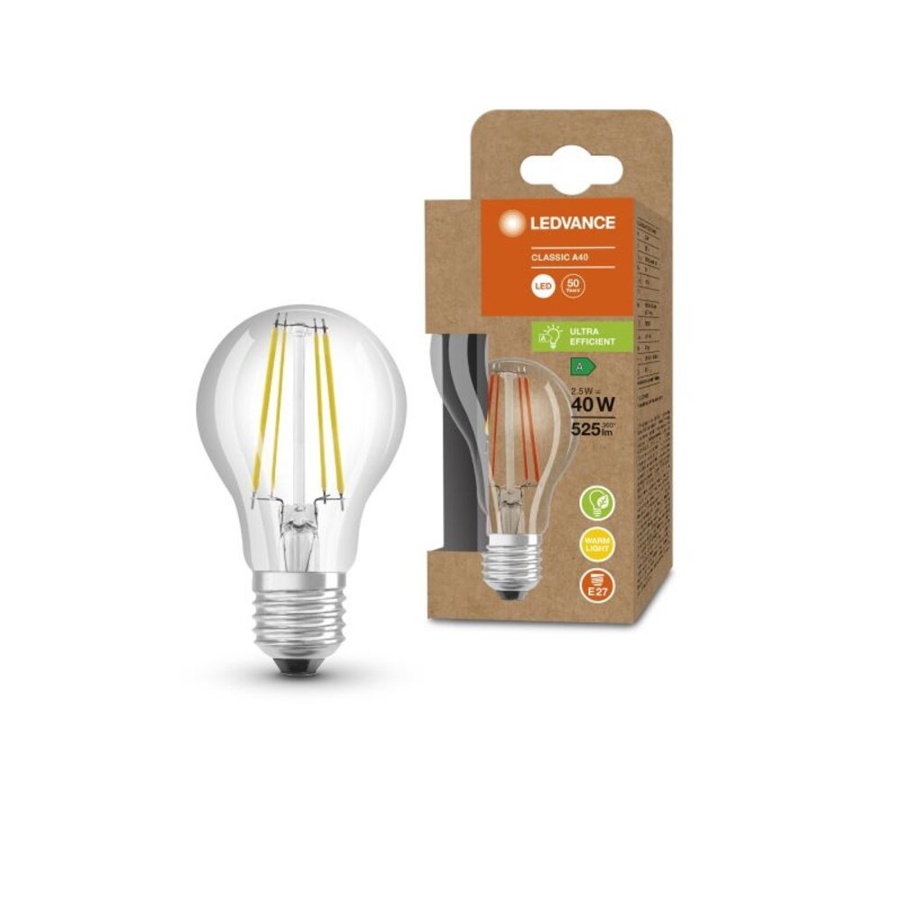 Ledvance Ledvance Classic - LED E27 - Filament - 2.5W 525lm - 830 Warm Wit Ledvance Ledvance Classic - LED E27 - Filament - 2.5W 525lm - 830 Warm Wit