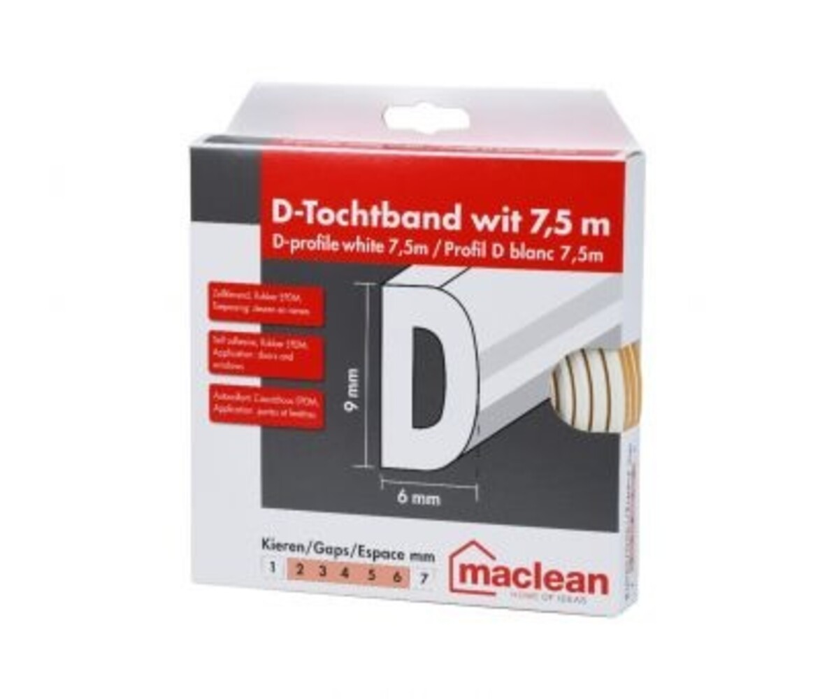 D tochtprofiel 3-6mm x 9mm - klevend D tochtprofiel 3-6mm x 9mm - klevend