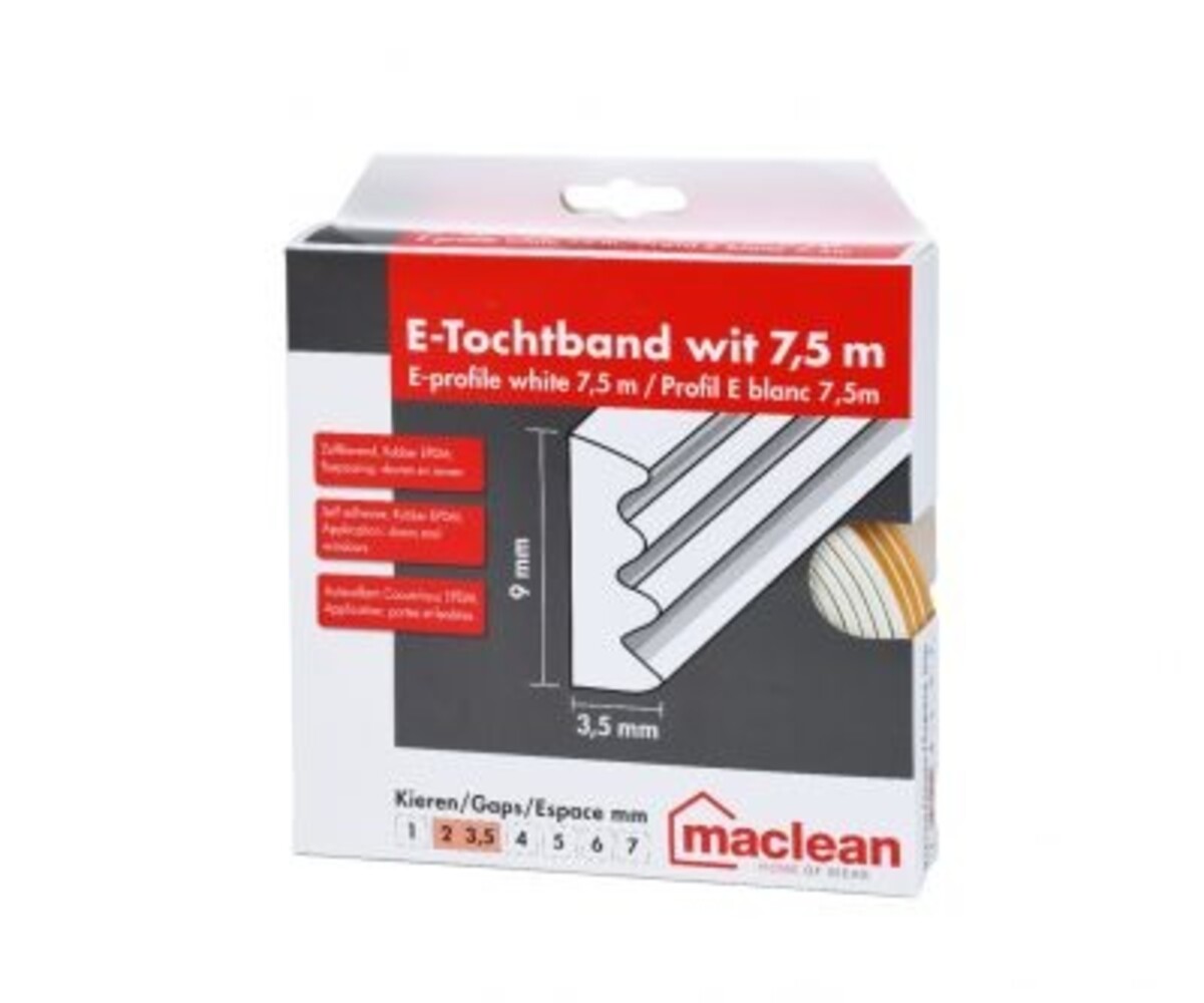 Zelfklevend E-Tochtband Maclean Wit - 9x4mm - 7,5 Meter - EPDM Rubber | Voor Kieren van 2 tot 3,5mm - Deuren en Ramen Zelfklevend E-Tochtband Maclean Wit - 9x4mm - 7,5 Meter - EPDM Rubber | Voor Kieren van 2 tot 3,5mm - Deuren en Ramen