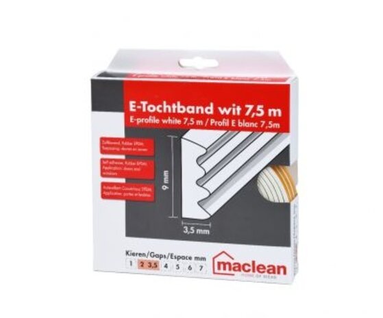 Zelfklevend E-Tochtband Maclean Wit - 9x4mm - 7,5 Meter - EPDM Rubber | Voor Kieren van 2 tot 3,5mm - Deuren en Ramen Zelfklevend E-Tochtband Maclean Wit - 9x4mm - 7,5 Meter - EPDM Rubber | Voor Kieren van 2 tot 3,5mm - Deuren en Ramen