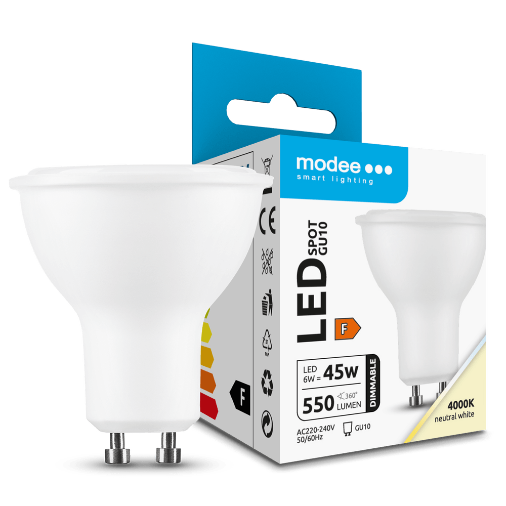 Modee Lighting LED spot GU10 -  dimbaar - 6W vervangt 50W - 4000K helder wit Modee Lighting LED spot GU10 -  dimbaar - 6W vervangt 50W - 4000K helder wit